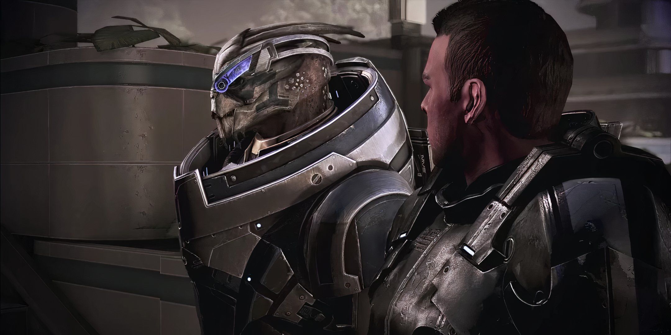 Garrus Vakarian, Mass Effect'te Sheperd ve Wrex ile konuşuyor