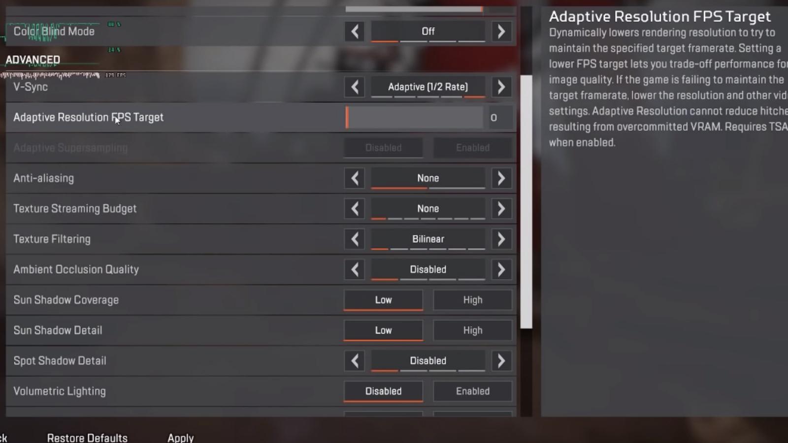 ImSpeedyGonzales aracılığıyla Apex Legends'taki grafik ayarlarının ekran görüntüsü