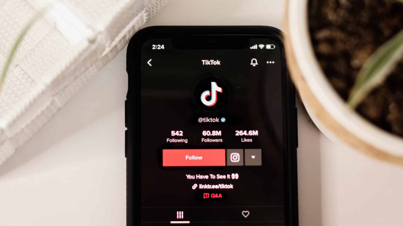 Telefondaki TikTok profil sayfası