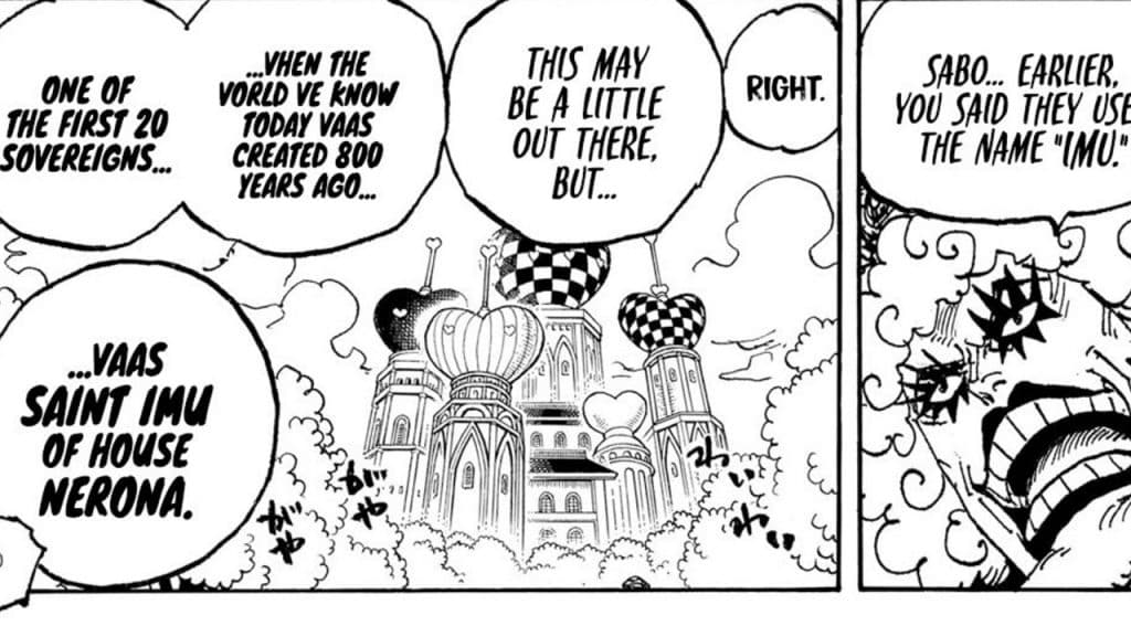 One Piece mangasından Imu'nun adını gösteren bir panel